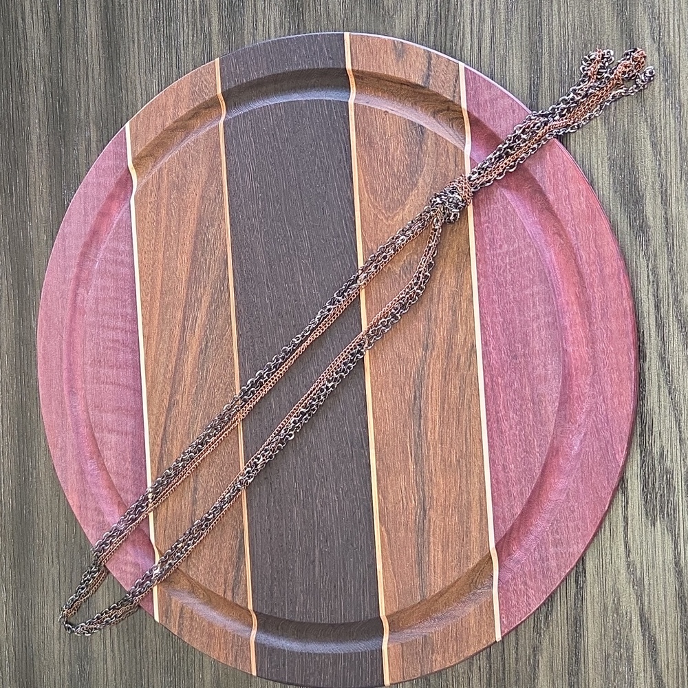 Long Copper and Black Colored Multi-Chain w/ Knotted 4 Strand Lariat Necklace